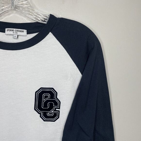 OPENING CEREMONY Mens White Navy Baseball Tee #10 Los Angeles Raglan Shirt Sz S - Picture 2 of 7